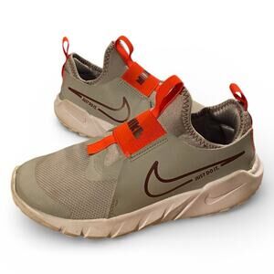 Nike Flex Runner 2 Boys Sneakers 3Y Gray Orange Leather Mesh Slip On Shoes